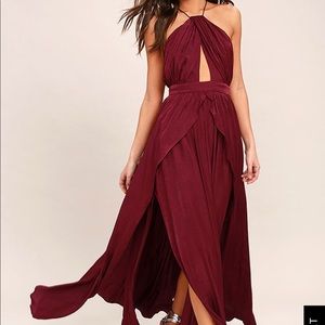Lulus ON MY OWN BURGUNDY MAXI DRESS
